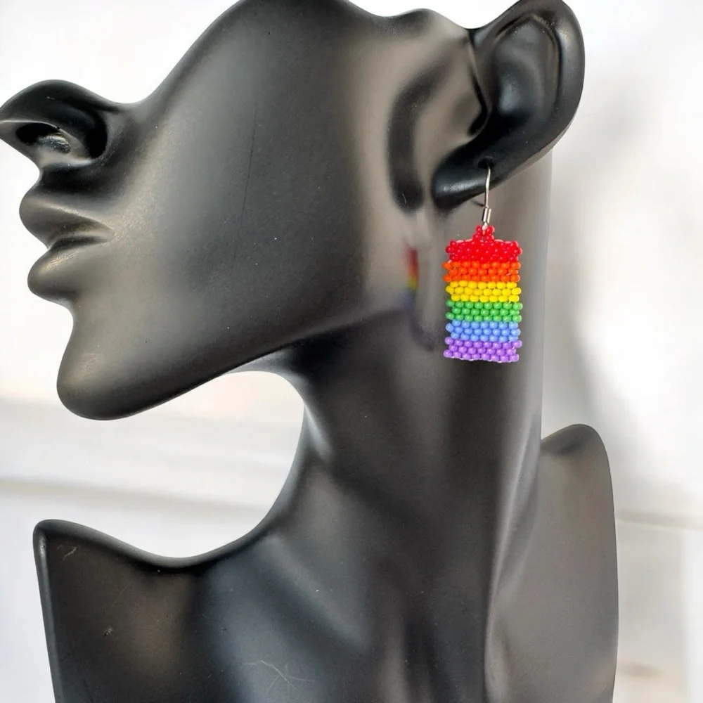 Rainbow Beaded Earrings LGBTQ Pride Jewelry‎ Handmade Stainless Steel Hook